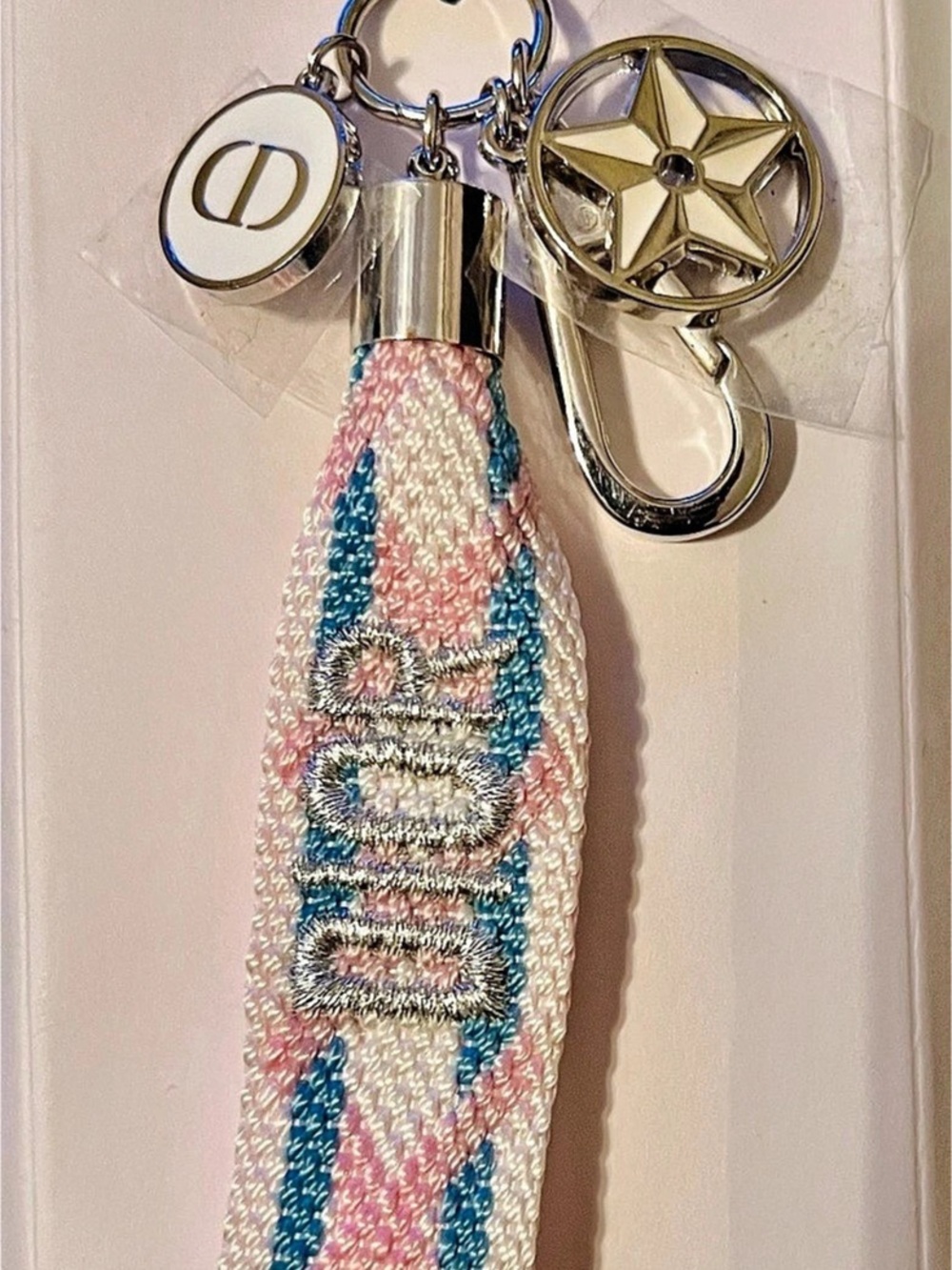 Dior Oblique Keychain in Pink & Blue